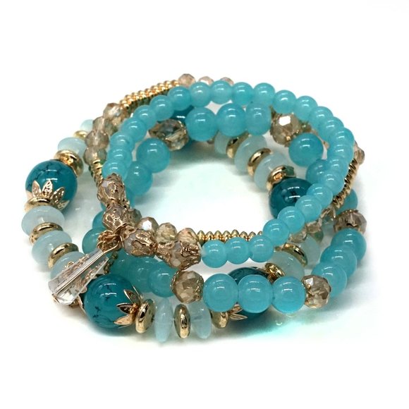 Bracelet Four Strands Blue & Crystal. OS. - Picture 2 of 4